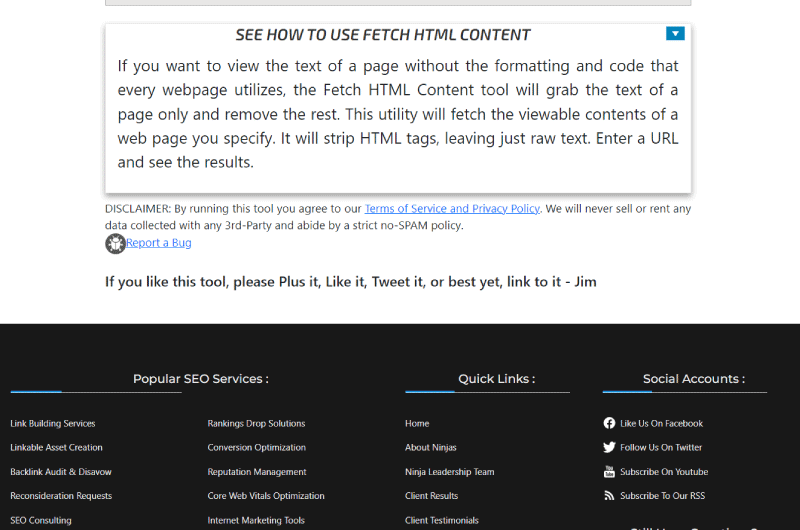 Fetch HTML content Marketing Ninjas Outil SEO 1