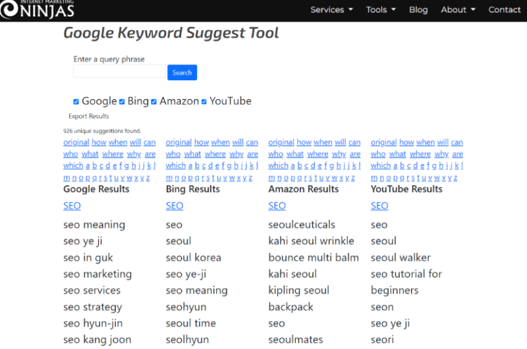 Google Keyword Suggest Tool Marketing Ninjas-Outil SEO 2