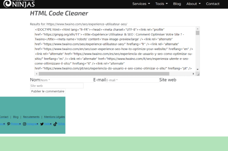 HTML Code Cleaner Marketing Ninjas Outil SO 2