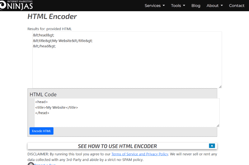 HTML Encoder Marketing Ninjas Outil SEO 2