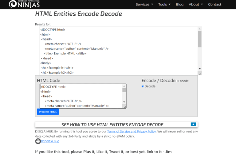 HTML Entities Encode Decode Marketing Ninjas Outil SEO 3