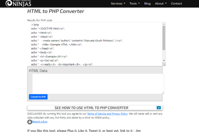 HTML to PHP Converter Marketing Ninjas Outil SEO 4