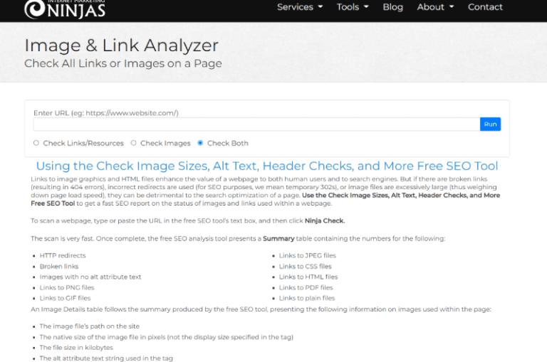 Image et Link Analyzer Marketing Ninjas Mise en avant