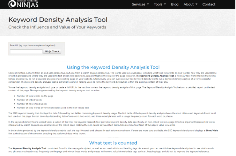 Keyword Density Analysis Tool Marketing Ninjas Mise en avant