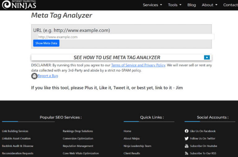 Meta Tag Analyzer Marketing Ninjas Mise en avant