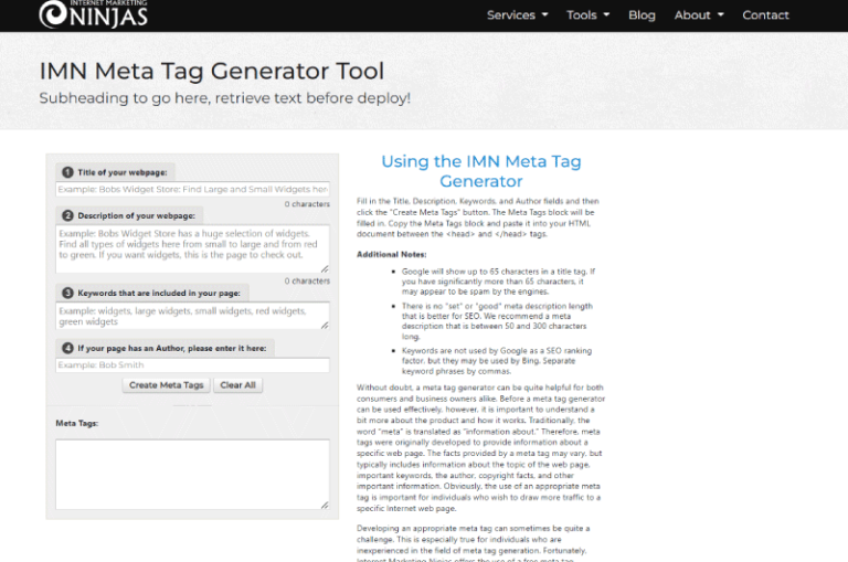 Meta Tag Generator Tool Marketing Ninjas Mise en avant