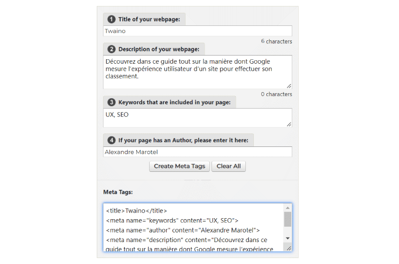 Meta Tag Generator Tool Marketing Ninjas Outil SEO 1