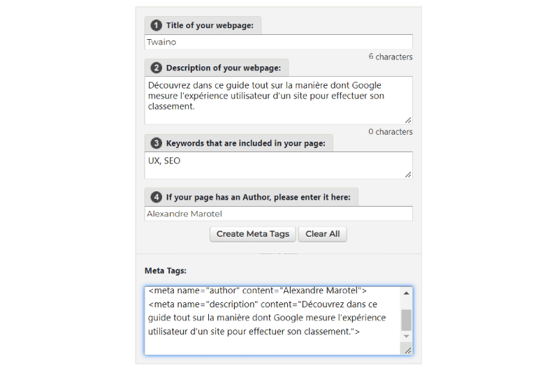 Meta Tag Generator Tool Marketing Ninjas Outil SEO 2