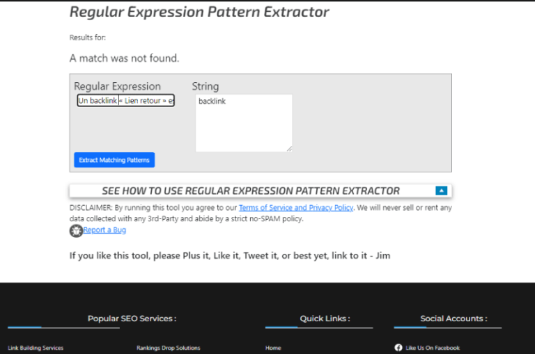 Regular Expression Pattern Extractor Marketing Ninjas Outil SEO 2