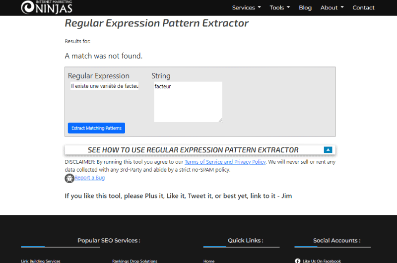 Regular Expression Pattern Extractor Marketing Ninjas Outil SEO 3