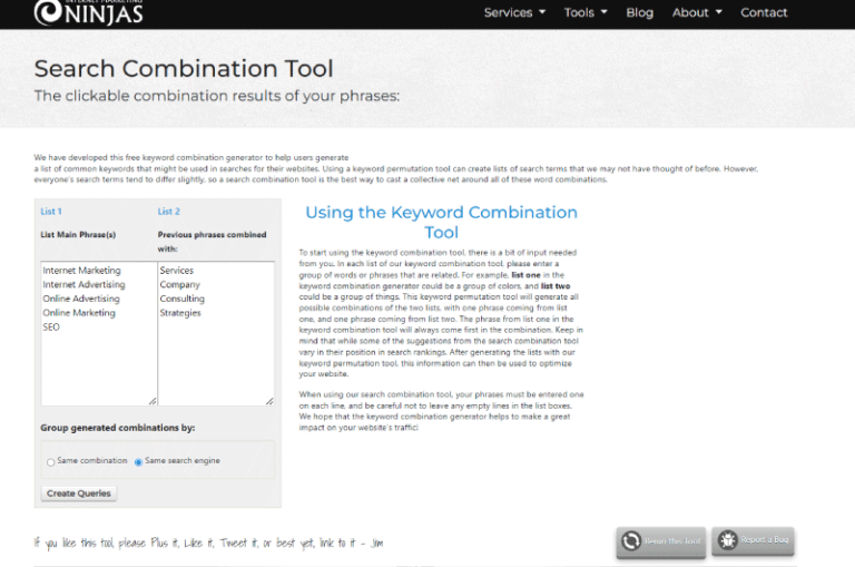 Search Combination Tool Marketing Ninjas Mise en avant