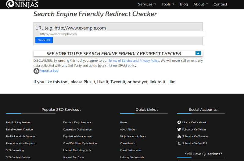 Search Engine Friendly Redirect Checker Marketing Ninjas Mise en avant