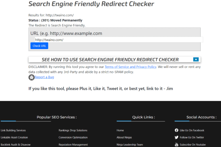 Search Engine Friendly Redirect Checker Marketing Ninjas Outil SEO 2