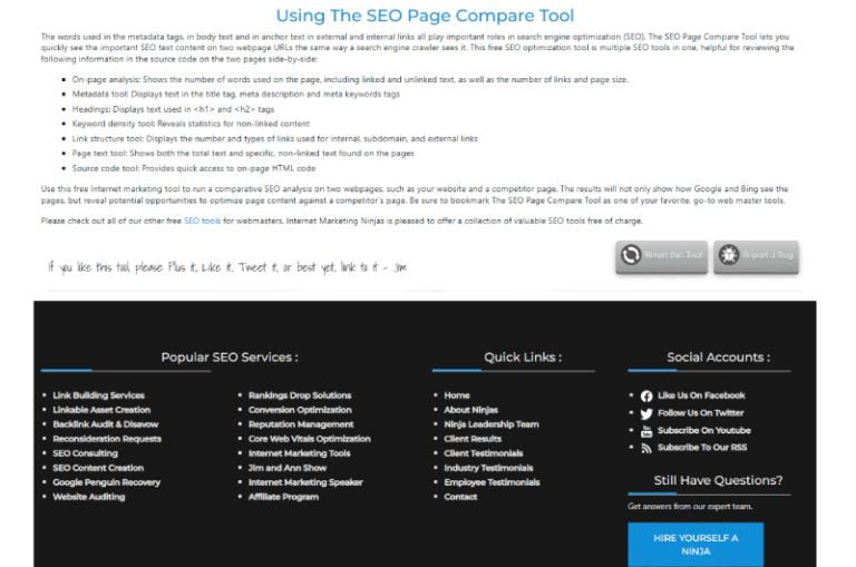 Side by Side SEO Comparison Tool Marketing Ninjas Outil SEO 1