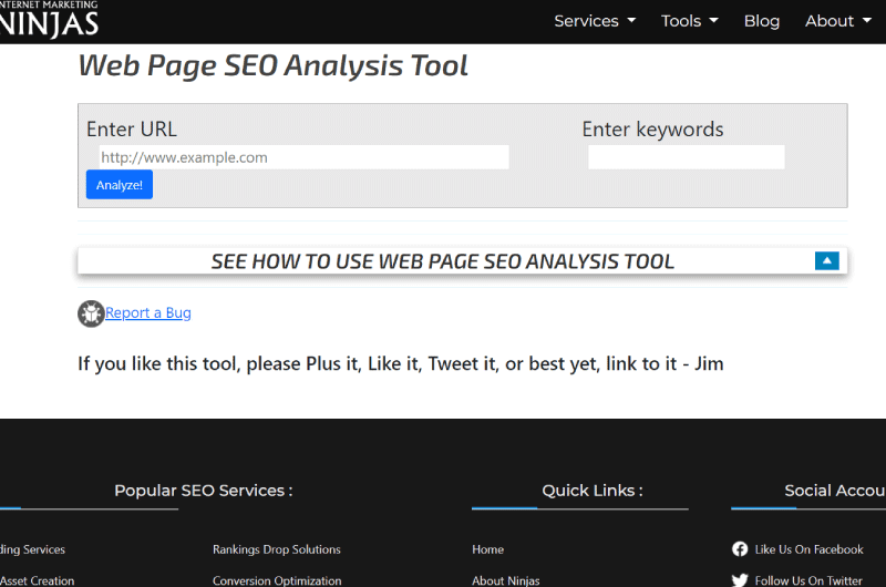 Web Page SEO Analysis Tool Marketing Ninjas Mise en avant