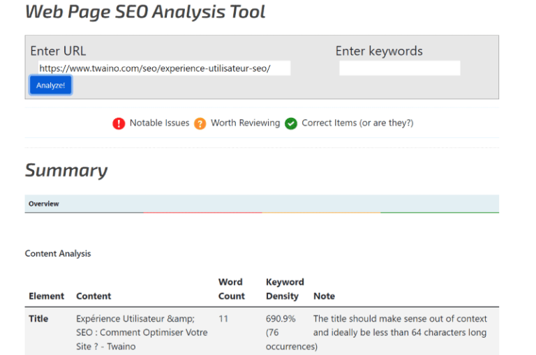 Web Page SEO Analysis Tool Marketing Ninjas Outil SEO 2