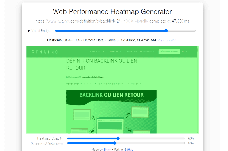 Web Performance Heatmap Generator Simon Hearne Outil SEO 6
