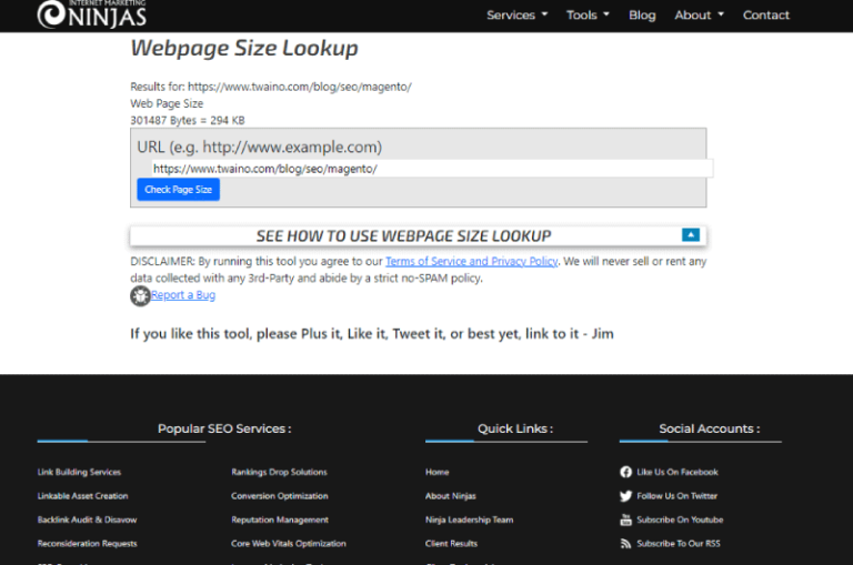 Webpage Size Lookup Marketing Ninjas Outil SEO 3