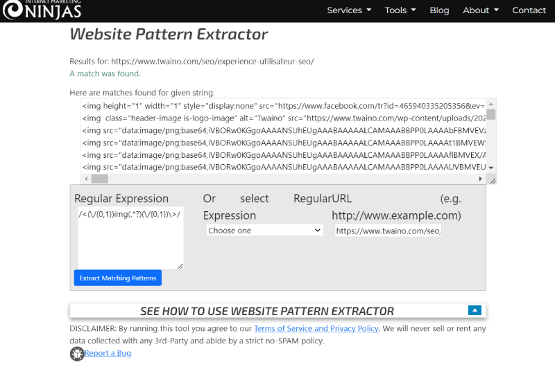 Website Pattern Extractor Marketing Ninjas Outil SEO4