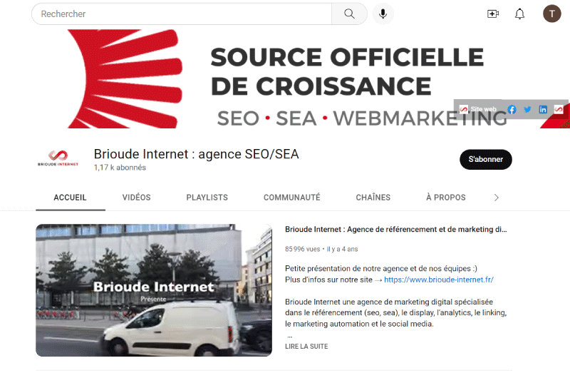 Chaine Youtube Brioude internet Mise en avant