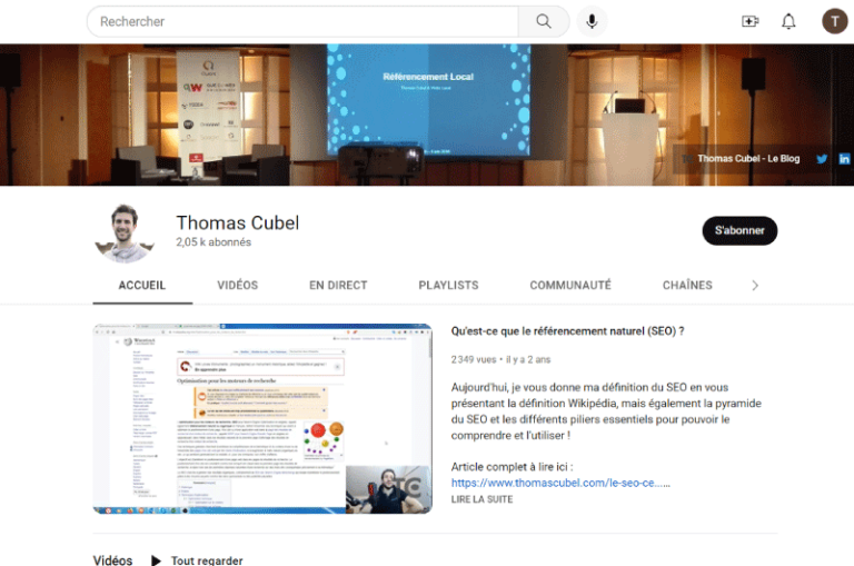 Chaine Youtube Thomas Cubel Mise en avant