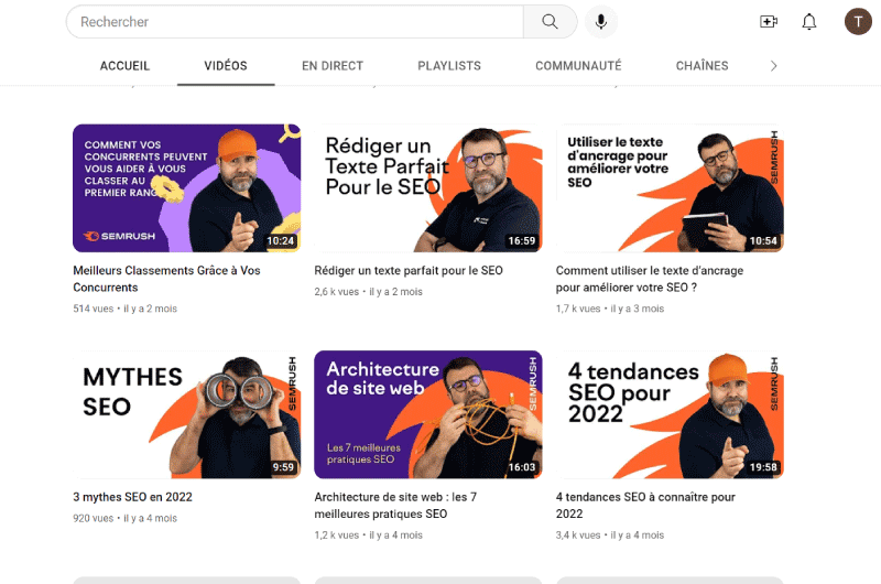 Chaines Youtube SemRush France Ressource 1