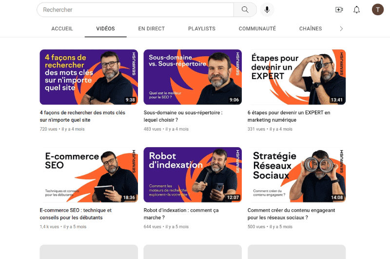 Chaines Youtube SemRush France Ressource 2