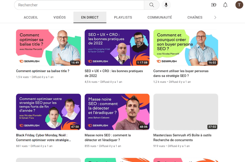 Chaines Youtube SemRush France Ressource 4