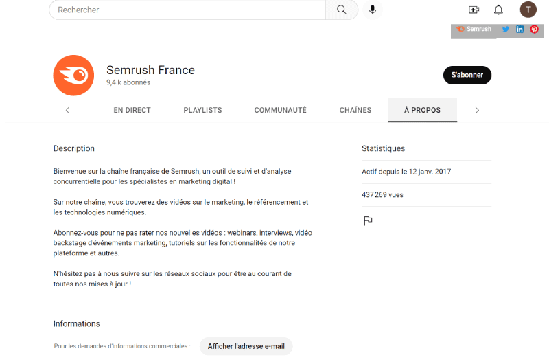Chaines Youtube SemRush France Ressource 7