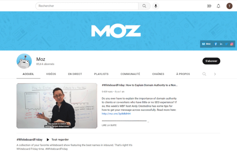 Chaine Youtube Moz Mise en avant