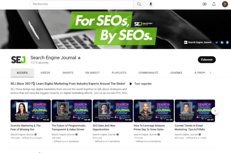 Chaine Youtube Search Engine Journal Mise en avant