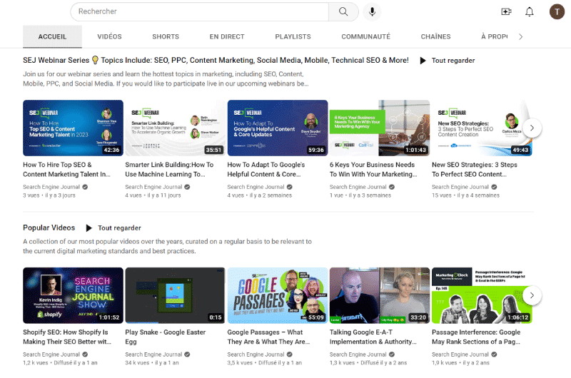 Chaine Youtube Search Engine Journal Ressource SEO 1