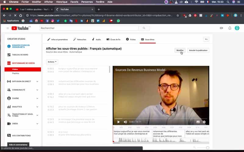 Editer et corriger transcription Youtube