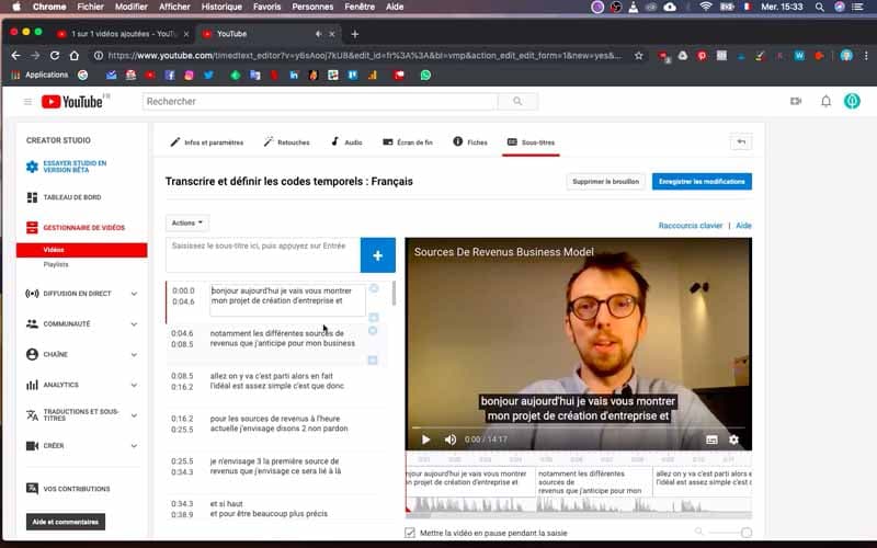 Editer et corriger transcription Youtube