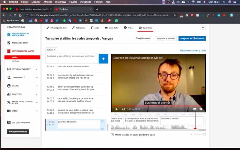 Editer et corriger transcription Youtube