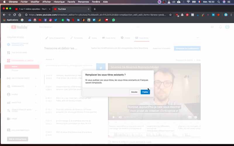 Editer et corriger transcription Youtube