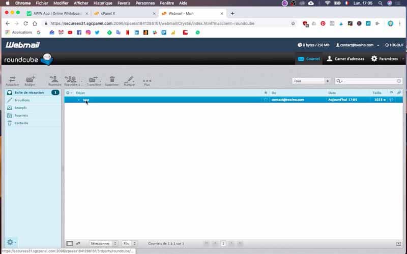 Reception de lemail Roundcube