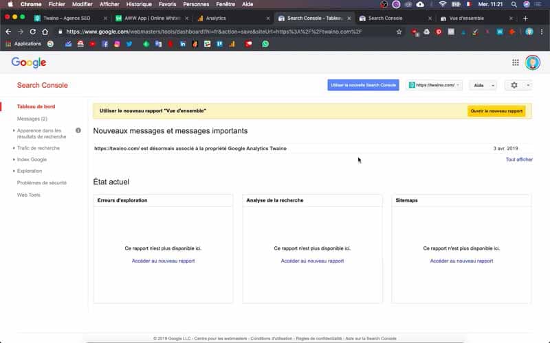 Verifier les informations sur google search console