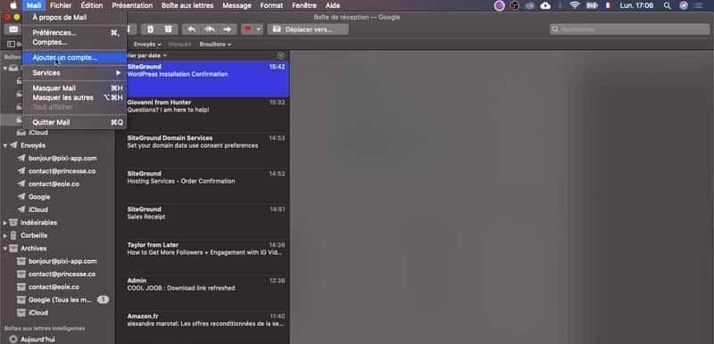 Ajouter un compte application Mail Mac