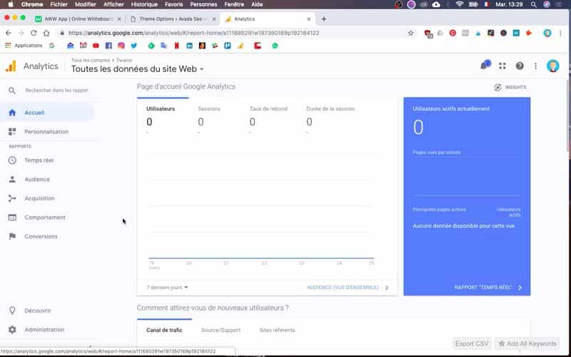 Vous pouvez acceder aux informations Google Analytics