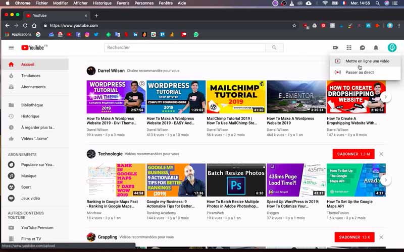 Cliquer sur mettre en ligne une video