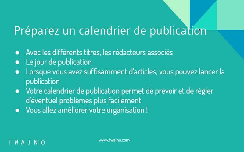 Préparer un calendrier de publication