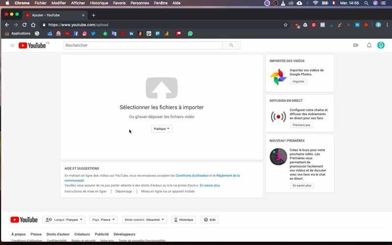 Sélectionner le fichier a importer Youtube