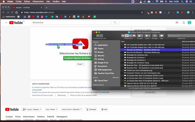Glisser Déposer la video sur youtube