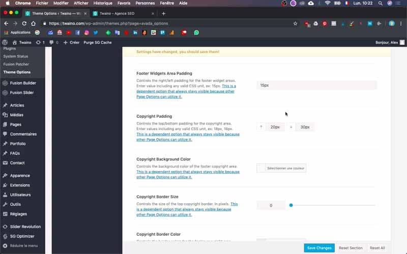 Copyright padding footer
