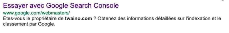 Premier résultat est google search console