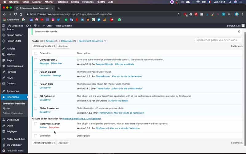 Choix activer ou supprimer le plugin