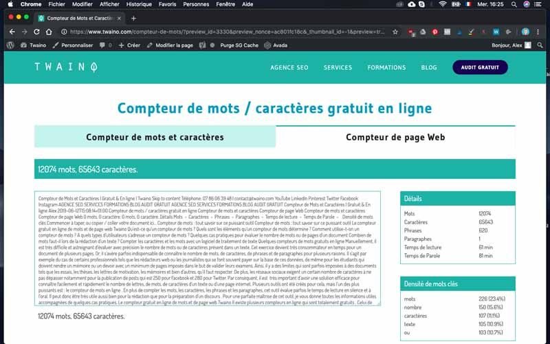 Nombre de mots avec URL