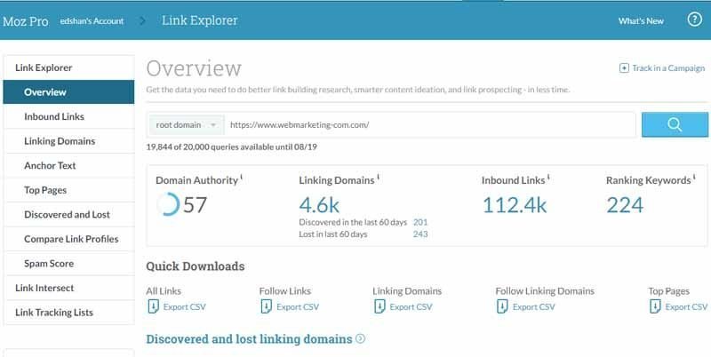 Domain authority sur Moz