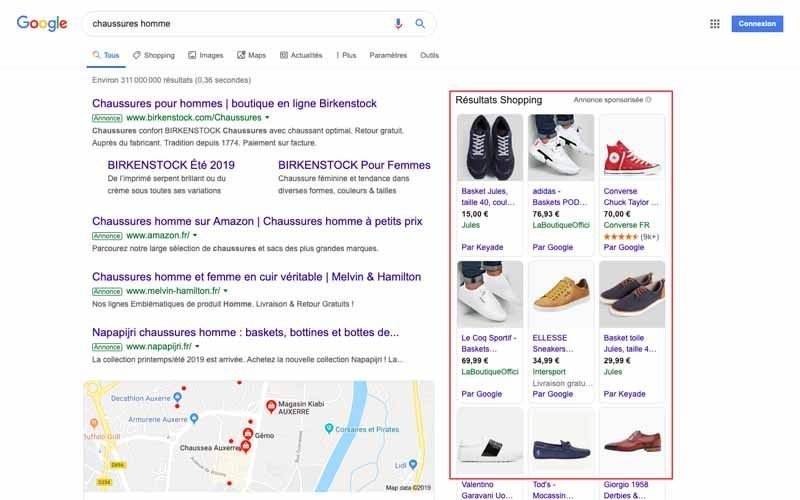 Publicites Google Shopping